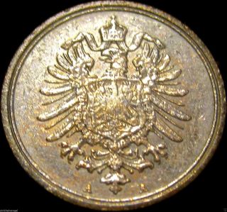 German 1876a Pfennig Coin - Old German Empire Coin - Xf Grade Coin photo