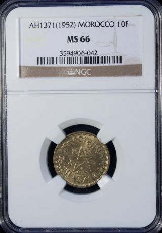 Ah1371//1952 Morocco 10 Francs Ngc Ms 66 Unc photo