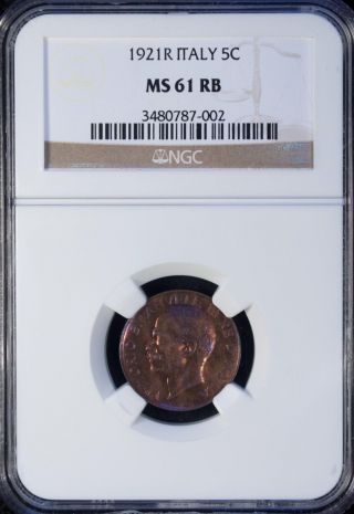 1921 R Italy 5 Centesimi Ngc Ms 61 Rb Unc Copper photo