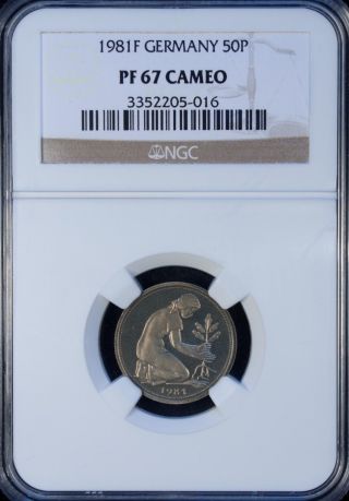 1981 F Germany 50 Pfening Ngc Pf 67 Cameo Copper Nickel photo