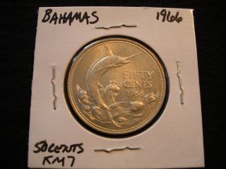 Bahamas 1966 - 50 Cents - Blue Marlin - 10.  37g.  800 Silver photo