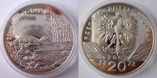 Poland 2002 Silver Coin 20 Zl - Zolw (emys Orbicularis (turtle) - Wildlife Series photo