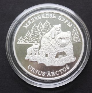 Belarus 20 Roubles 2002 Silver Proof Polar Beer Ursus Arctos Rare Coin photo