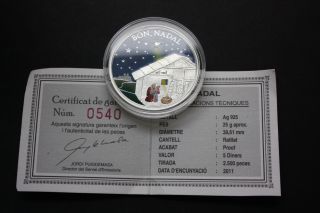 Andorra 2011 Proof Silver 5 Diners Bon Nadal (merry Christmas) With photo