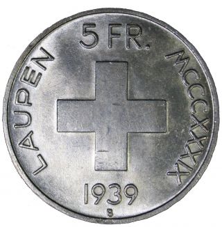 Svizzera Switzerland Suisse Helvetia 5 Franchi Francs 1939 Laupen Rare Pf773 photo