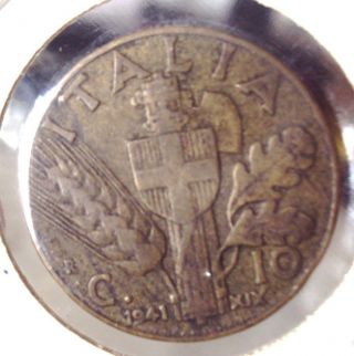 1941 R 10 Centesimi Coin Italy photo