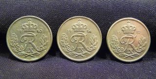 3 Different 25 Ore Coin Of Denmark - 1950 - 1957 photo