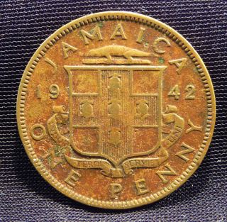 1942,  1 Penny,  British Administration Of Jamaica - Nickel - Brass - Km 32 photo