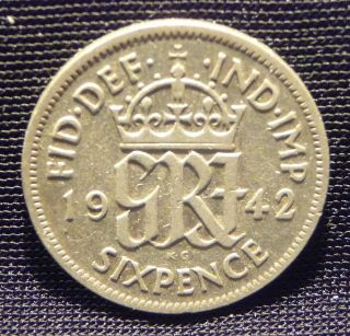 6 Pence,  1942 - Great Britain -.  5000 Silver -.  0455 Asw - Km 852 photo