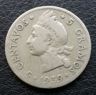 Rare - Key Date - 1939 Dominican Republic - 5 Centavos Mintage 200,  000 photo