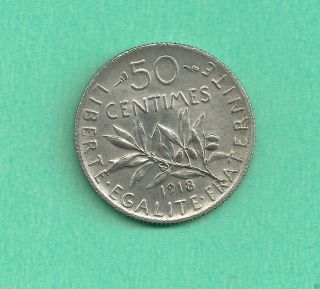 France 1918 50 Centimes Silver (a7a) photo