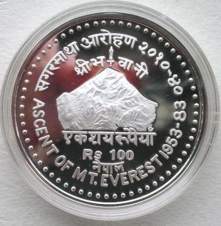 Nepal 1983 Ascent Everest 100 Rupees Silver Coin,  Proof, photo
