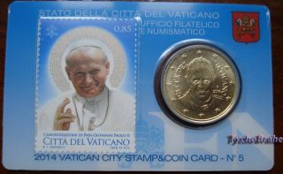 Stamp Coin Card 50 Cent 2014 Vatican Bu Canonization Pope John Paul Ii Coincard photo