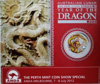 2012 Australia 1 Oz Silver Lunar Year Of The Dragon $1 Colorized Coin Andy Show photo