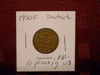 Germany 1950 - F 10 Pfennig Coin Km - 108 photo