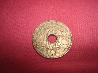 1935 French 10 Centimes Coin France Center Hole Liberté,  égalité,  Fraternité photo