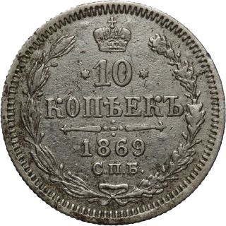 1869 Russian Silver 10 Kopeks photo