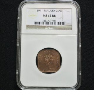 Ms - 62 Ngc 1941 - I Malaya Bronze 1 Cent Unc Uncirculated Bu photo