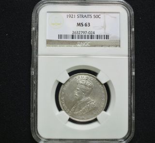 Ngc Ms - 63 Bu 1920 Straits Settlements Silver 50 Cent Unc Uncirculated photo