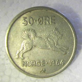 Norway - Olav V - Copper - Nickel 50 Ore 1964 Km 408 - V.  F photo