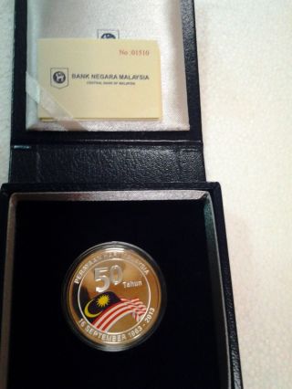 50th Anniversary Of The Formation Of Malaysia Proof Coloured Silver Coin photo