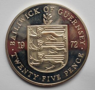 Guernsey 25 Pence 1972 Silver Proof Km 26a Unc Key Date photo