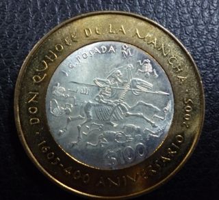 Mexico Bimetallic Silver Coin 100 Pesos Km705 Au 2005 - 400th Anniv.  Don Quijote photo