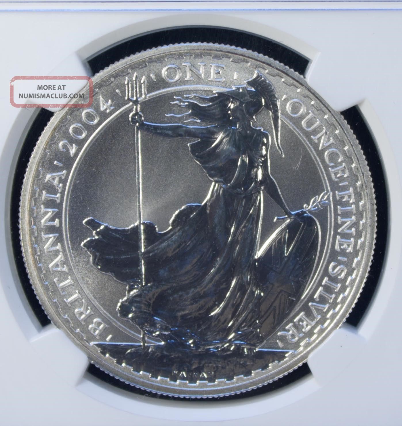 2004 Great Britain 2 Pound Silver 1 Oz. Ngc Ms 65 Unc Britannia