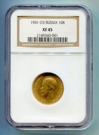 1901 O3 Russia 10 Roubles Ngc Xf 45 photo