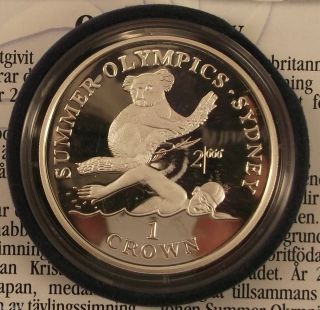 Solid 925 Silver Coin Proof - Sydney1999 Gibraltar Koala + Swimmer 1 Crown photo