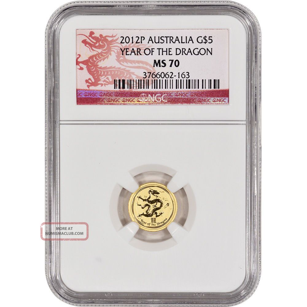 1/20 Oz Pure Gold Coin - 2012p Australia G$5 Year Of The Dragon Ms - 70
