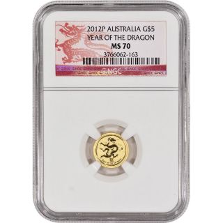 1/20 Oz Pure Gold Coin - 2012p Australia G$5 Year Of The Dragon Ms - 70 photo