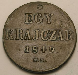 Hungary Egy (1) Krajczar 1849 Nb - Copper - Franz Joseph I. photo