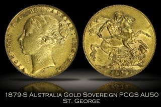 1879 - S Australia Gold Sovereign St.  George Reverse Pcgs Au50 Key Date Victoria photo