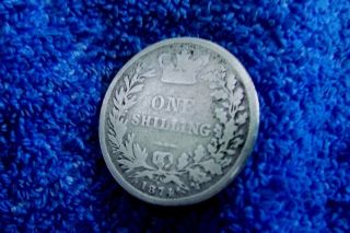 England: Scarce Silver Shilling 1874 About Fine+ photo