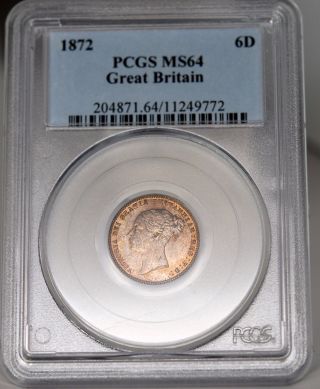 1872 Great Britain Victoria Sixpence 6d Pcgs Ms64 Die 34 Brilliant Uncirculated photo