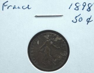 France French 1898 Darkened Silver 50 Centimes Coin photo
