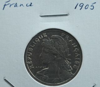 France French 1905 Uncirculated 25 Centimes Pre - Ww I Coin photo