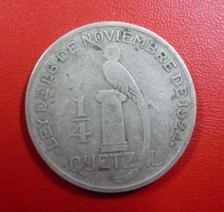 Guatemala Silver Coin ¼ Quetzal Km243.  1 Vf - 1926 photo