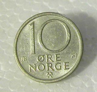Norway - Olav V - Copper - Nickel 10 Ore 1974 Km 416 - X.  F photo