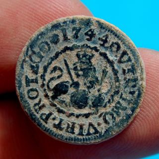 1744 Pirate Cobs Coin • Colonial King Felipe V • 2 Maravedis Segovia photo