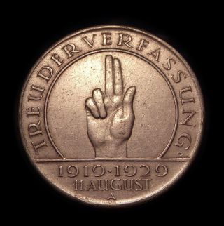 1929 A Germany Weimar 3 Mark Silver Coin Scarce Detail Hindenburg photo