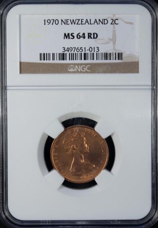 1970 Zealand 2 Cents Ngc Ms 64 Rd Unc Bronze photo