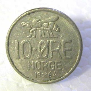 Norway - Olav V - Copper - Nickel 10 Ore 1964 Km 411 - V.  F photo