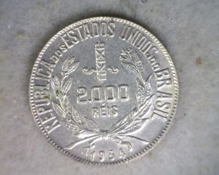 Brazil 2000 Reis 1934 Silver Brasil Coin (cyber 126) photo