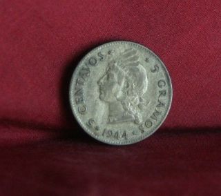 1944 Dominican Republic 5 Centavos Silver World Coin Km18a Native Princess photo