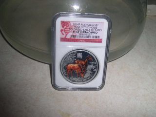 2014 Australia Proof $1 Year Of The Horse Colorized Early Release Cameo Ngc 69 photo