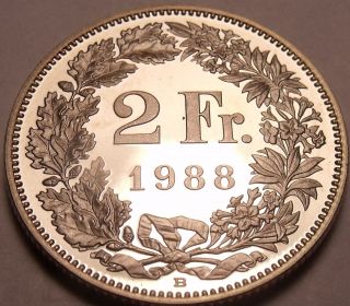 Large Rare Proof Switzerland Proof 1988 - B 2 Francs Only 9,  000 Minted Fr/shi photo