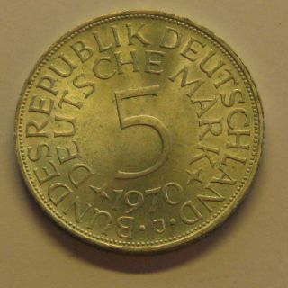 German Coin : Silver 5 Mark 1970 J Silver 0.  625 (11.  2 G) photo