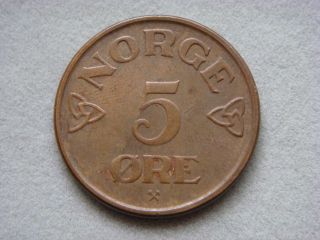 Norway 5 Ore,  1953 Coin Vg+ photo